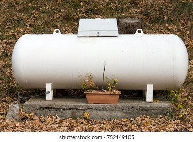 A Propane Gas Tank  In A Garden.