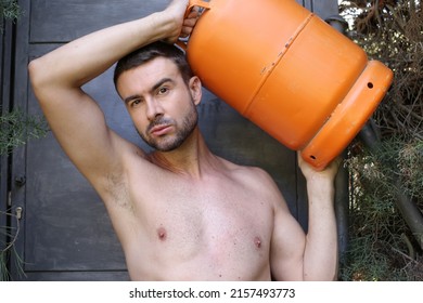 Propane Tank Delivery Man With Attractive Look