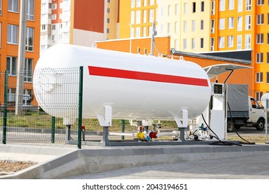 Propane Tank Or Lpg Tank For The Transport Refueling On A Gas Station.