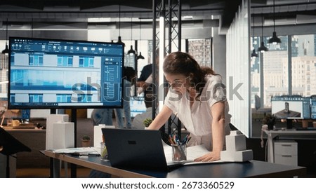 Property developer finalizing plans for land acquisition in modern office space, working toward project success through careful urban planning and investment strategy. Smart city.