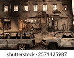 A property lies in ruins following the devastating Eaton Fire in Altadena, California, highlighting the destructive power of the wildfire.