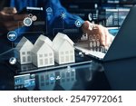 Property or real estate concepts with owner developer using innovation technology management. organization and forecasting kpi performance .Real photography with illustrator material.Non ai images
