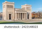 Propylaea or Propylaen timelapse from above. Monumental city gate in Konigsplatz (King