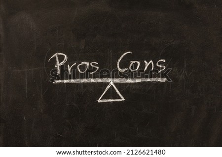 Pros contra cons concept. Empty list on blackboard background, for decision making at business, school. Comparison between negative positive, advantage against disadvantage.