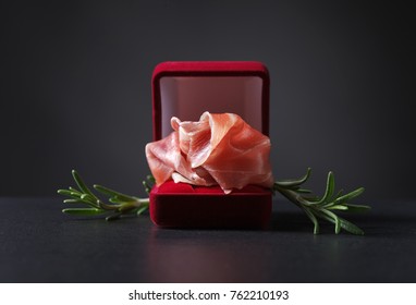 Prosciutto With Rosemary In Small Red Gift Box.