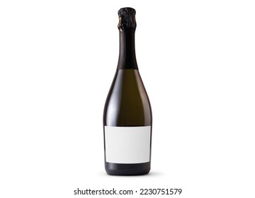 Prosecco bottle with blank label on white background. Easily apply your custom design on the label. 