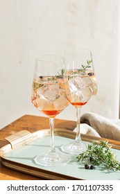 Prosecco Cocktail, An Aperitif With Prosecco, A White Sparkling Italian Wine, Bitter, Thyme And Juniper Berries