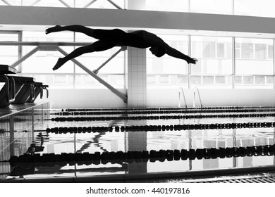 Prosfessional swimmer jumping in to the pool