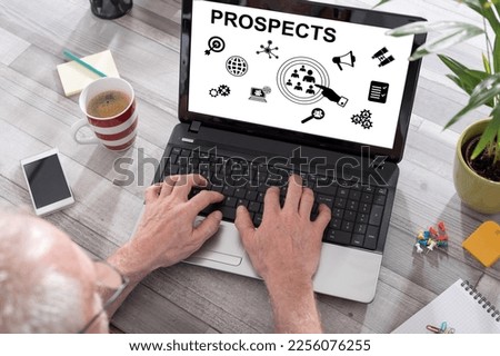 Prospects concept shown on a laptop used by a man