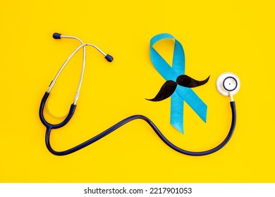 Prostate Cancer Awareness Ribbon With Stethoscope. Male Medical Checkup Concept