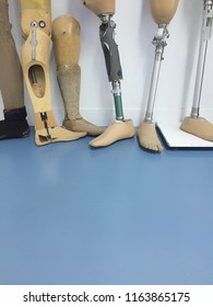 Prosthetics Leg On Blue Floor In The Orthopedic Department At The Hospital