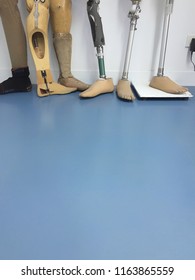 Prosthetics Leg On Blue Floor In The Orthopedic Department At The Hospital