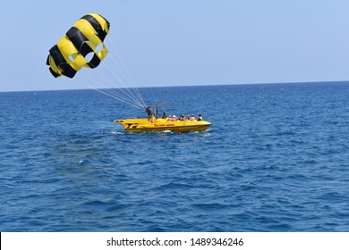 Protaras,Paralimni,Cyprus.August 2019.
Parasailing Watersports At Sea.