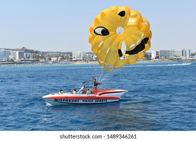 Protaras,Paralimni,Cyprus.August 2019.
Parasailing Watersports At Sea.