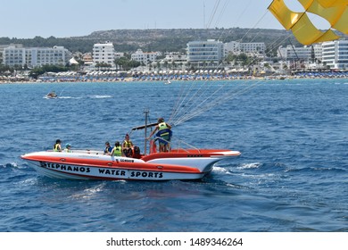 Protaras,Paralimni,Cyprus.August 2019.
Parasailing Watersports At Sea.