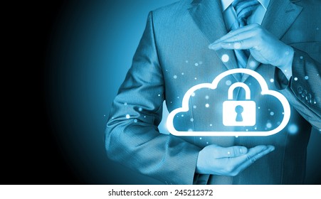 Protect cloud information data concept. Security and safety of cloud computing.