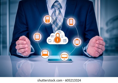 Protect cloud information data concept. Security and safety of cloud data
