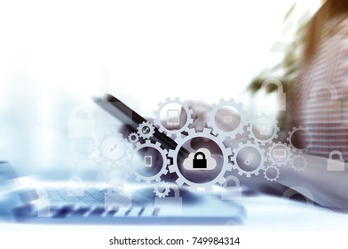 Protect cloud information data concept. Security and safety of cloud data.
