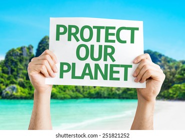 Protect Our Planet Card With Beach Background