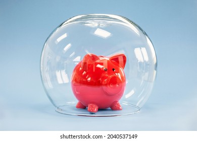 Protect Your Money, Goldfish Bowl Covering Piggy Bank Concept For Protecting Your Assets, Financial Help, Insurance And Investment