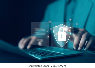 Protect yourself from hacker attacks, document confidentiality, online password privacy concept, keep your data safe from cybercrime and viruses.
