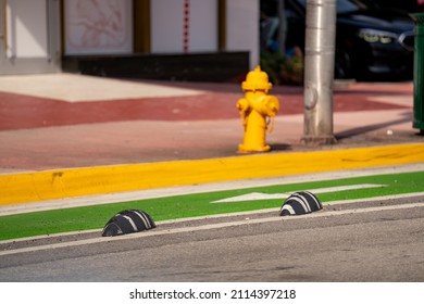 Protected Bike Lanes In Miami Beach Florida USA