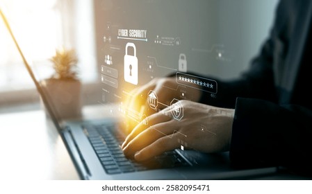 Protecting herself from cyber attacks. Documents confidentiality,cyber security protection concept. Software for security, searching and managing corporate document and employee information.
