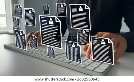 Protecting herself from cyber attacks. Documents confidentiality,cyber security protection concept. Software for security, searching and managing corporate document and employee information.