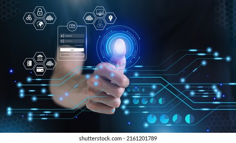 Protecting Personal Information By Fingerprint Scanning, Online Financial Transactions, Secure Access To Computer Networks And Digital Systems. Customer Data Protection Cyber Security	