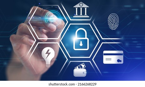 Protecting Personal Information By Fingerprint Scanning, Online Financial Transactions, Secure Access To Computer Networks And Digital Systems. Customer Data Protection Cyber Security	