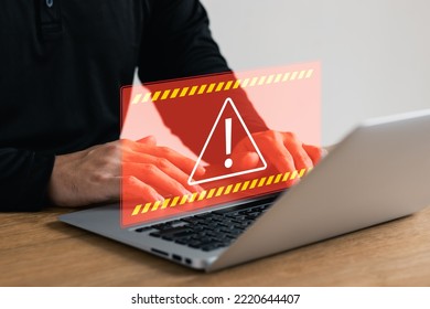 Protection against personal data hacking, exclamation mark Computer virus detected warning, Cybercrime protection.