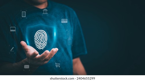 Protection and encryption of fingerprint data with network technology for security. To protect against crimes, hackers, and everyday online attacks, technology, and data security. authentication