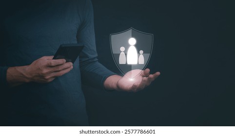 Protection and encryption of personal data with network technology to prevent crime, hackers, and online attacks. Technology and information security in everyday life. Authentication.