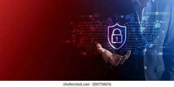 Protection network security computer and safe your data concept, Businessman holding shield protect icon. lock symbol, concept about security, cybersecurity and protection against dangers. - Shutterstock ID 2007736076