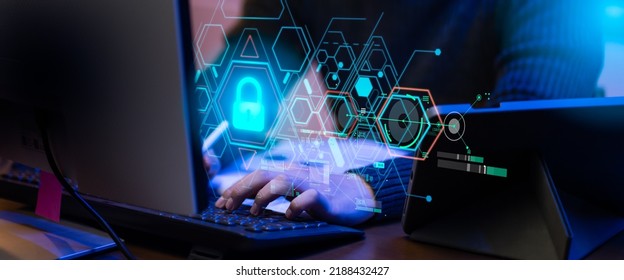 Protection Network Security And Safe Your Data From Ransomware Concept.Cyber Protection Shield Icon On Server.Information Security And Virus Detection For (BEC)Business Email Compromise.