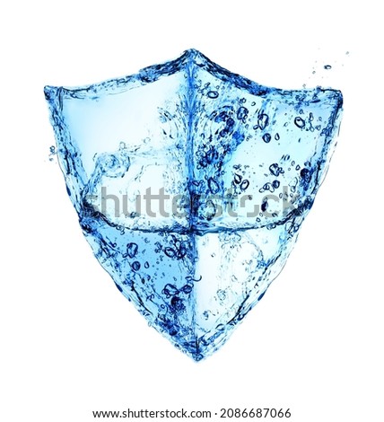 Protection sign made of fresh clean water splash details, illustration on white