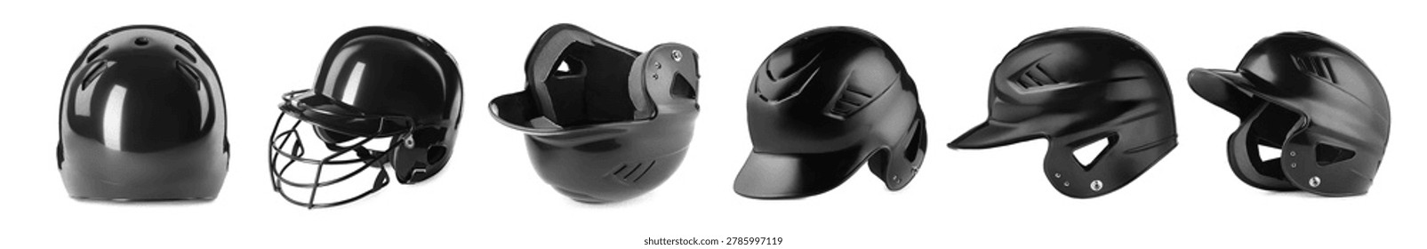 Protective baseball helmets isolated on white, set. Protective headgear