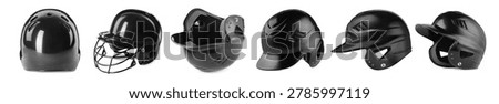 Protective baseball helmets isolated on white, set. Protective headgear