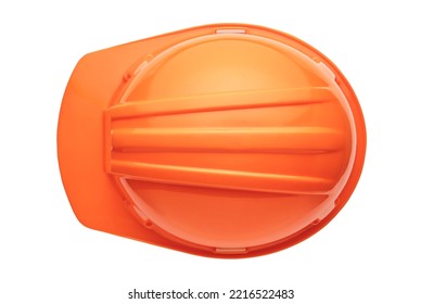 Protective Work Wear, Orange Plastic Hard Hat, View From Above, Isolated On White Background