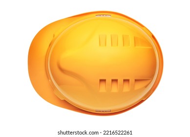 Protective Work Wear, Yellow Plastic Hard Hat, View From Above, Isolated On White Background