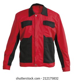 Protective working black and red jacket  isolated on white background