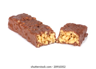 Protein Chocolate Peanut Butter Energy Bar On A White Background