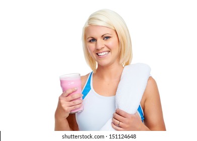 Protein Shake Gym Drinking Woman Strawberry Flavor