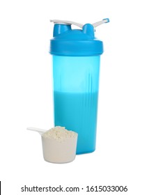 Protein Shake And Powder Isolated On White