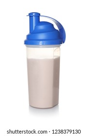 Protein Shake In Sport Bottle Isolated On White