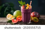 protein Smoothie: Vibrant protein smoothie with fresh fruits, served in a tall glass, showcasing the colorful, nutrient-rich blend perfect for a post-workout boost.