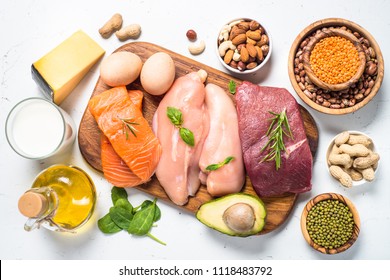 Protein Sources - Meat, Fish, Cheese, Nuts, Beans And Greens.