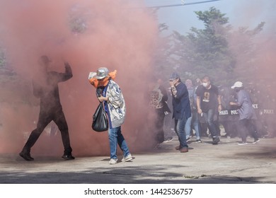 Protest Against ,Police Concept,Thailand's Police Training To Prevent Evil To Public Safety, Lampang, Thailand, On June 21, 2019.