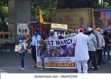 Protest March By Farmers' Association Against Newly Passed Farm Bill By Indian Government Near Rabindra Sadan. Kolkata, India - November 29, 2020.