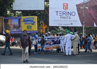 Protest March By Farmers' Association Against Newly Passed Farm Bill By Indian Government Near Rabindra Sadan. Kolkata, India - November 29, 2020.